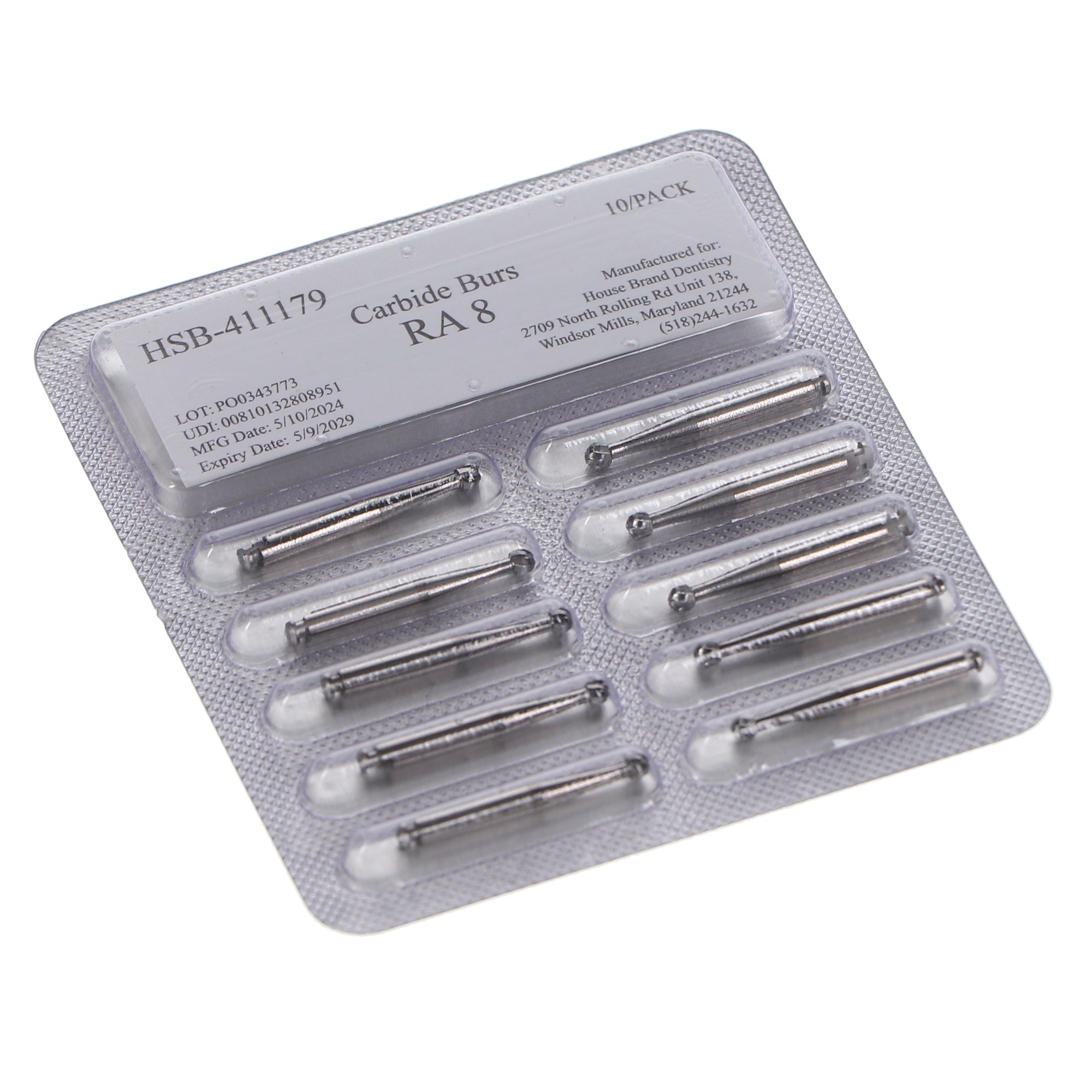 House Brand Dentistry 411179 HSB RA #8 Round Carbide Burs 10/Pk House Brand Dentistry 411179 HSB RA #8 Round Carbide Burs 10/Pk